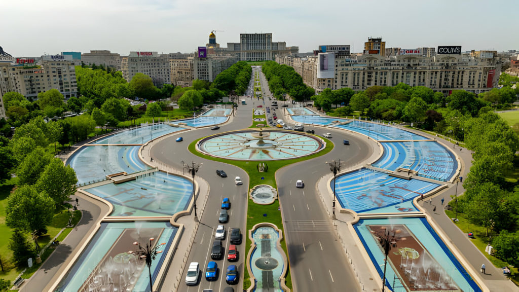 Aerial view of Unirii Square, Bucharest Romania